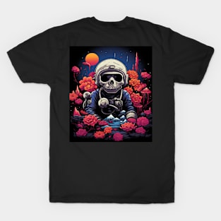 Floral Eternity: Rose-Adorned Skull Design T-Shirt